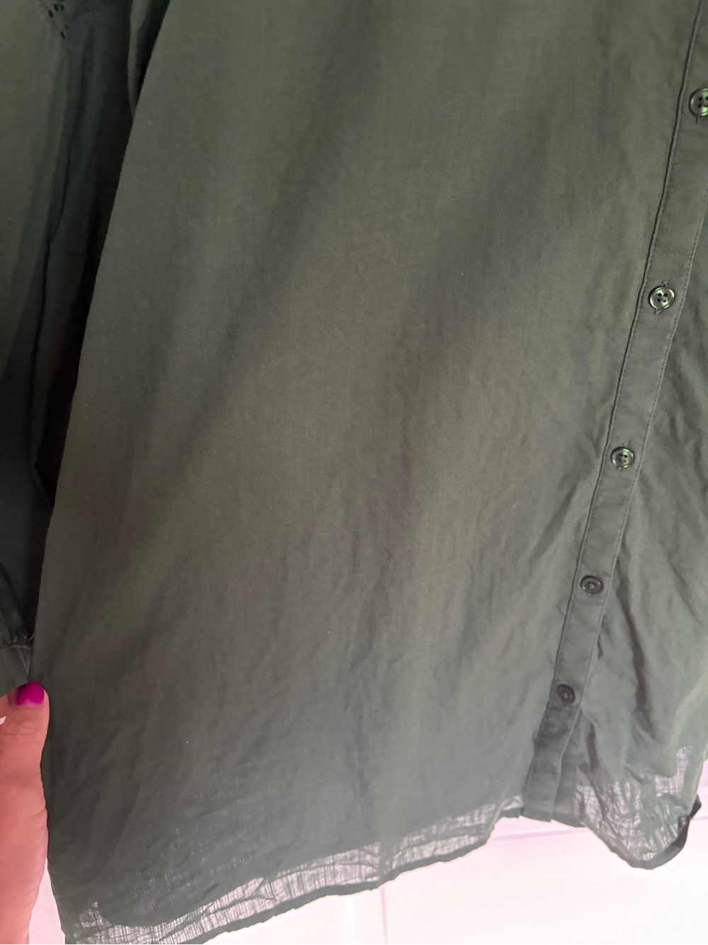 Lane Bryant Olive Green Button-Front Eyelet Blouse - Picture 5 of 5